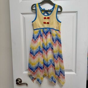 Jona Michelle Yellow and Blue Chevron Dress